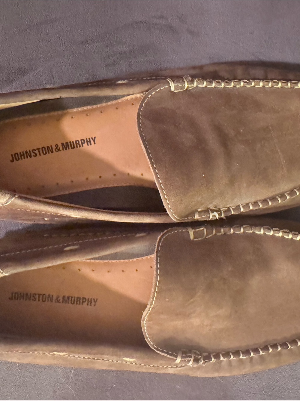 Johnston & Murphy Men's Olive Brown Suede Slip-On Loafers